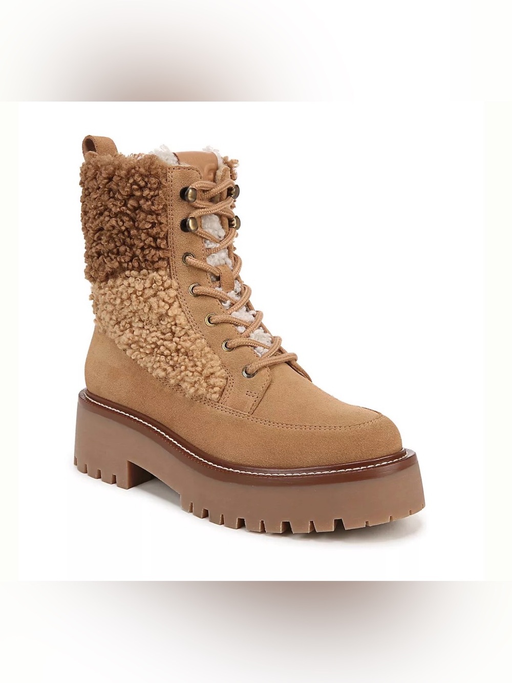 Sam Edelman’s Elliott Women's Tan Sherpa Lace-Up Platform Boots size 9,5